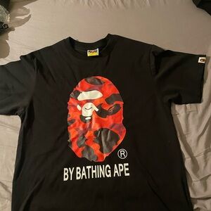 BAPE Black T-Shirt with Red Camo Ape Logo